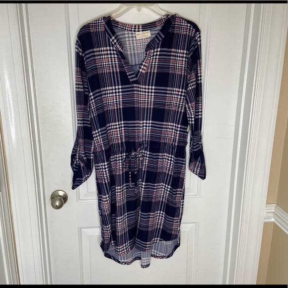 Plaid tie front tunic dress with elastic waist - Picture 14 of 16